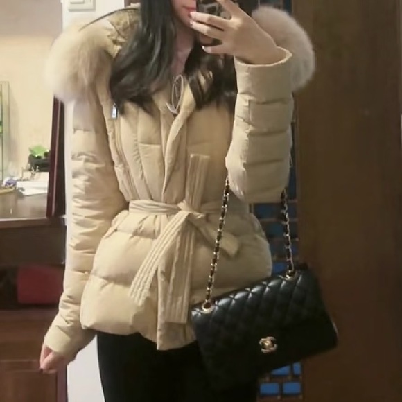 jill Jackets & Blazers - Goose Down Puffer Jacket with Fox Fur Collar